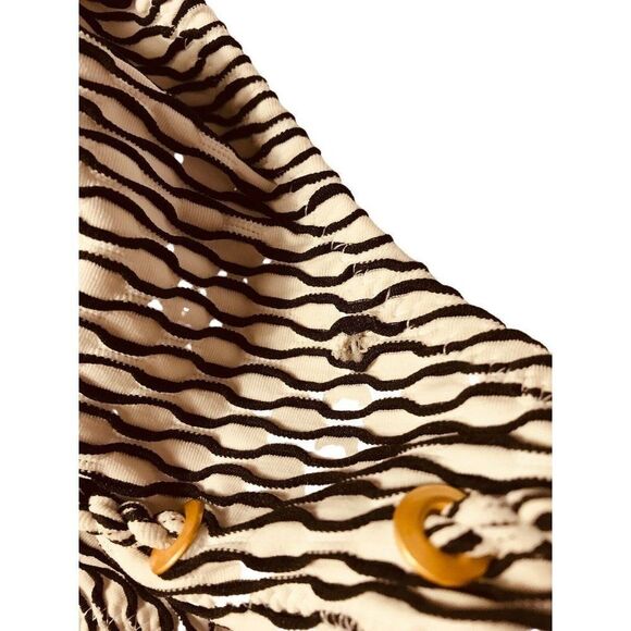 Jessica Simpson Black Wavy Line Bikini Bottom Sz M Drawstring Side Tie Flaw NEW - Picture 6 of 6